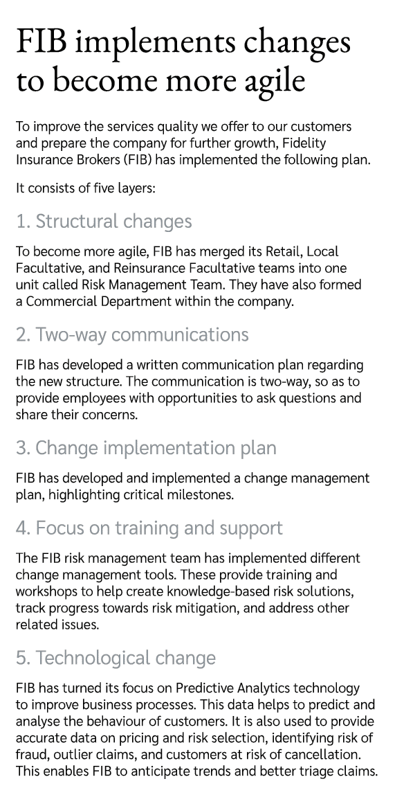 FIB implements changes to become more agile To improve the services quality we offer to our customers and prepare the...