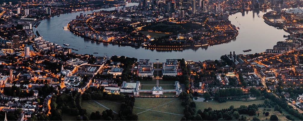 The River Thames and Canary wharf at dawn